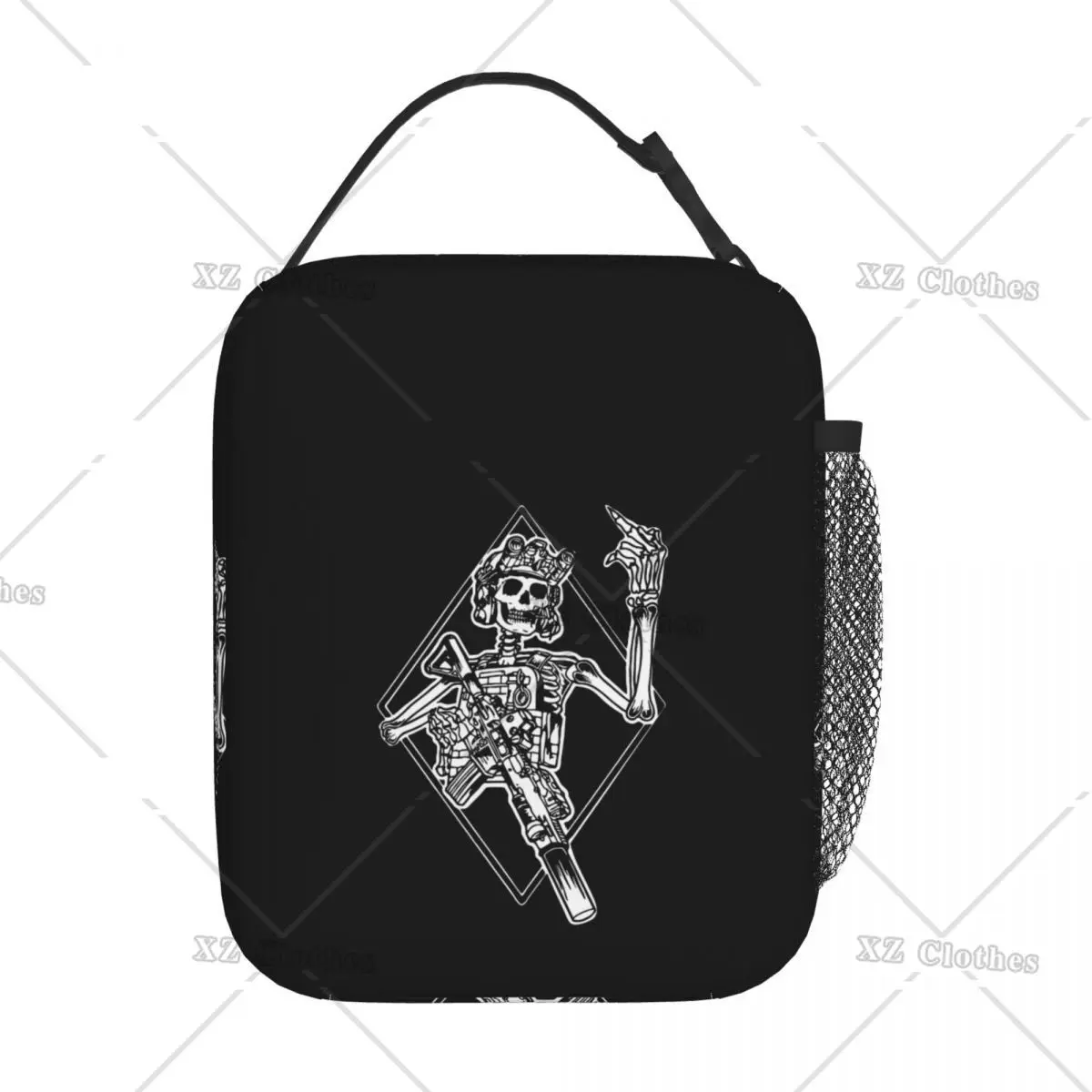 

Skull Skeleton with Gun Insulated Lunch Bag for Men Women Portable Cooler Thermal Lunch Box with Pocket Work Picnic Trip Office