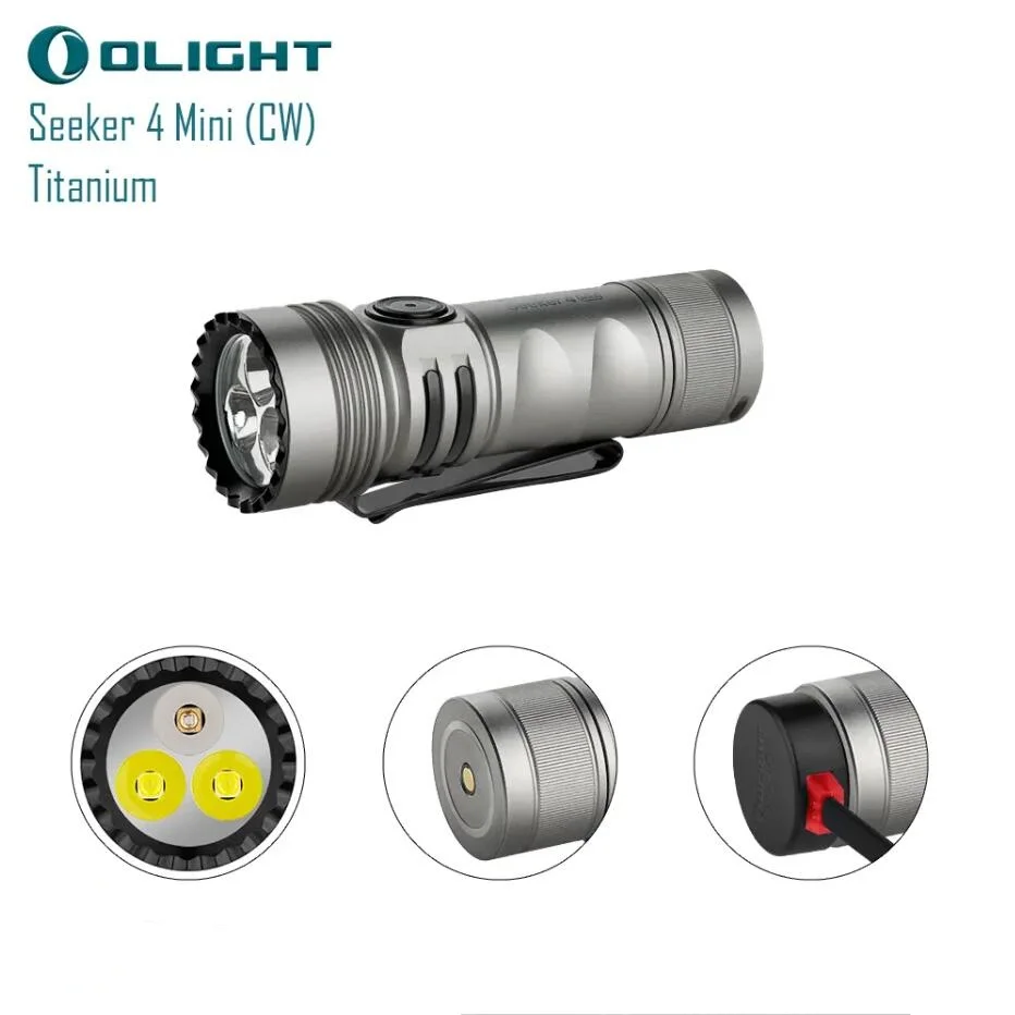 

Olight Seeker 4 Mini Ti Torch 1200 Lumens Neutral White & Cold White Rechargeable LED EDC Flashlight with UV Light with Battery