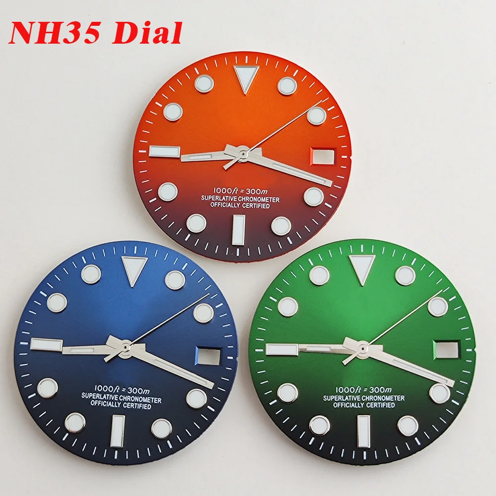 NEW NH35 dial 28.5mm Watch dial Gradient color dial Ice blue luminous dial Suitable for NH35 NH36 movement watch accessories
NEW NH35 dial 28.5mm Watch dial Gradient color dial Ice blue luminous dial Suitable for NH35 NH36 movement watch accessories