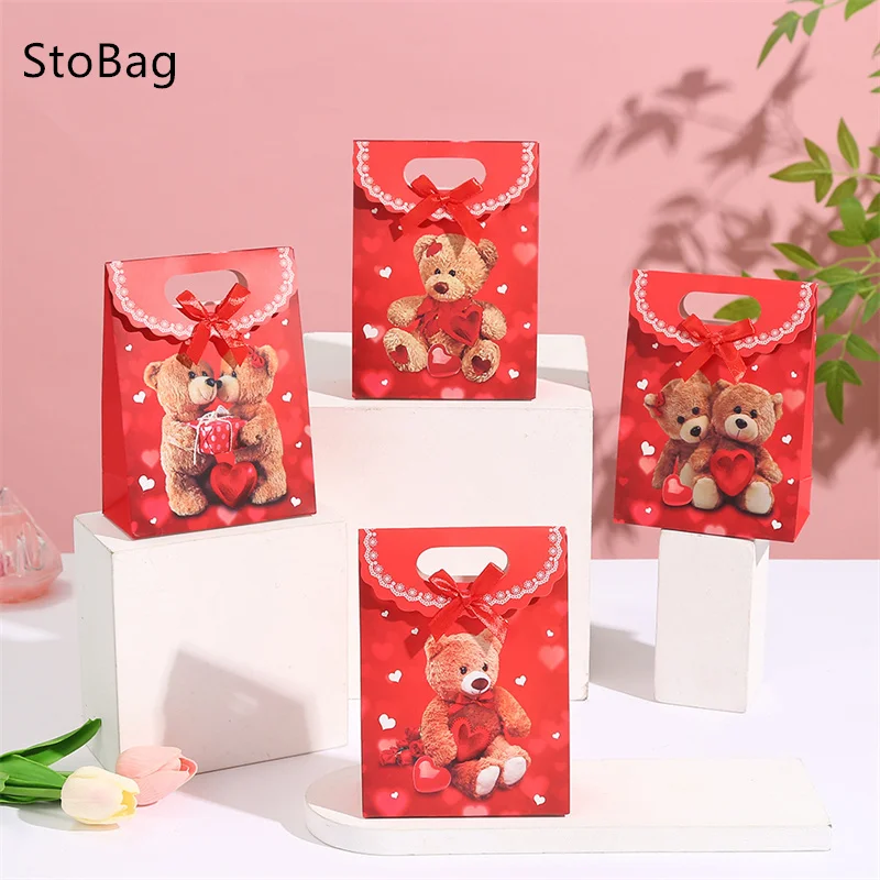 

StoBag Valentine's Day Gift Bag Ragdoll Bear Color Couple Anniversary Gift Packaging Bag Wrapping Candy Snack Jewelry Deseerts