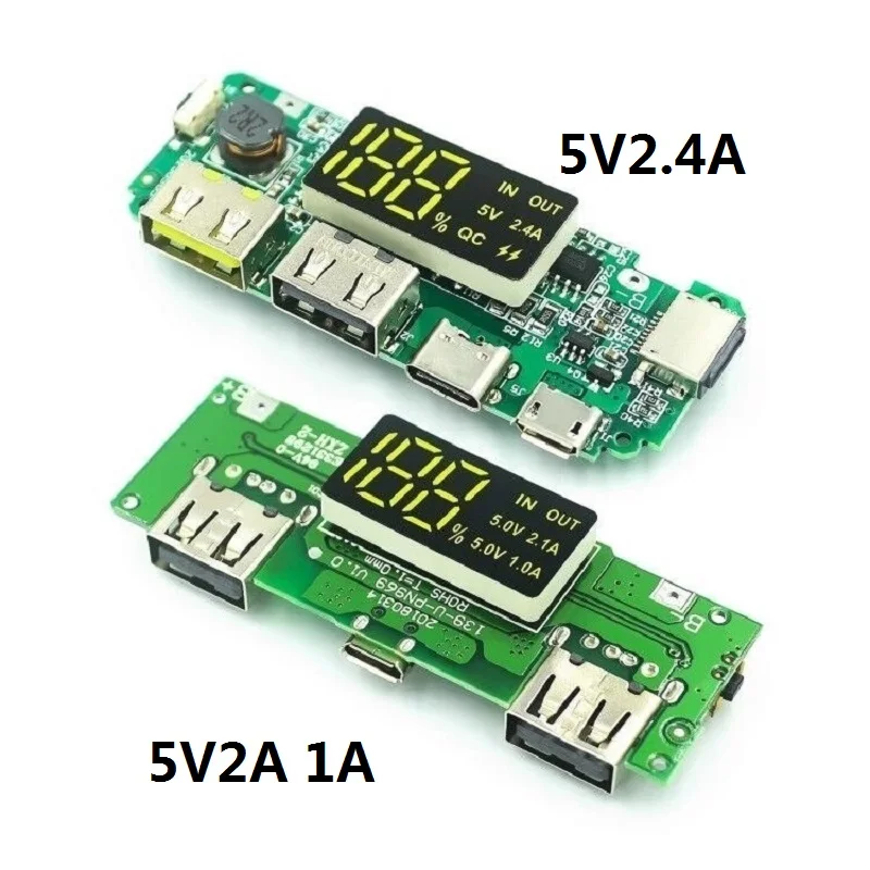 

18650 Lithium Battery Digital Display Charging Module 5V2.4A 2A 1A Dual USB Output With Display Boost Module