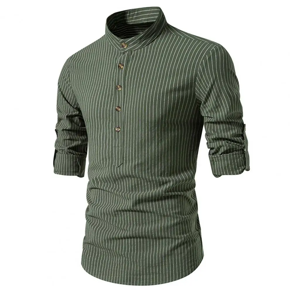 Men Striped Dress Shirt Striped Slim Fit Men's Business Shirt with Stand Collar Long Sleeve Breathable Formal Top for Fall
Men Striped Dress Shirt Striped Slim Fit Men's Business Shirt with Stand Collar Long Sleeve Breathable Formal Top for Fall