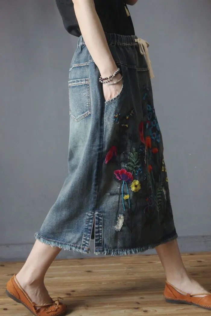 Amax luluE 2024 Fall Womens Luxury Vintage Loose Embroidery Denim Skirts Ladies Casual Floral Streetwear Females Elegant Clothes Amax luluE 2024 Fall Womens Luxury Vintage Loose Embroidery Denim Skirts Ladies Casual Floral Streetwear Females Elegant Clothes