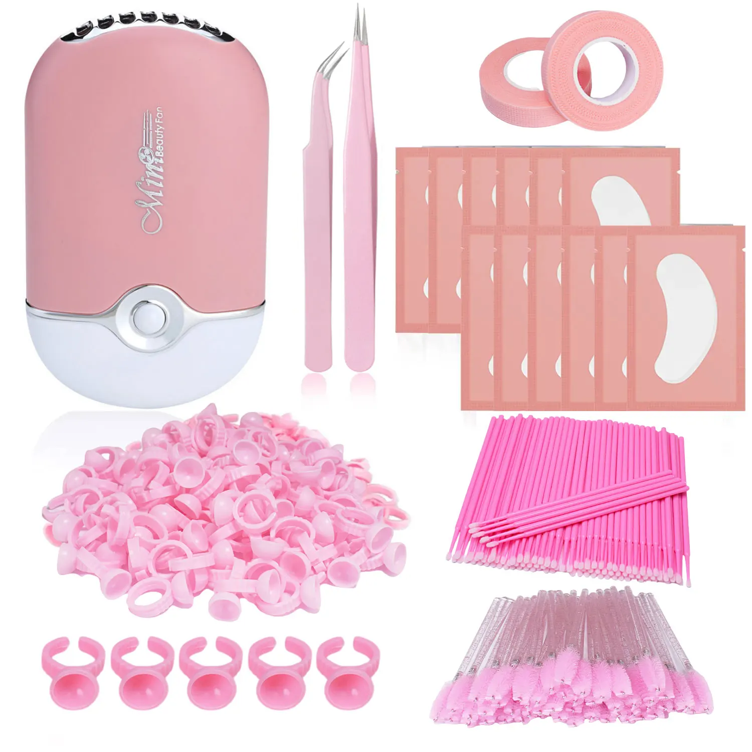 

Eyelash Extension Supplies Kit Eyelash Fan Dryer Eye Pads Patches Tweezers Glue Rings Mascara Wands Micro Brushes Applicators