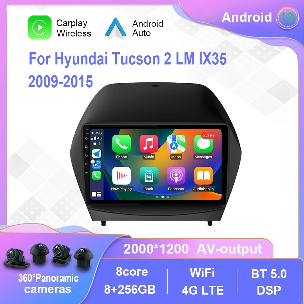 

Магнитола на Android 13 для Hyundai Tucson 2 LM IX35 2009-2015, автомобильный мультимедийный плеер Carplay с сенсорным экраном и GPS-навигацией