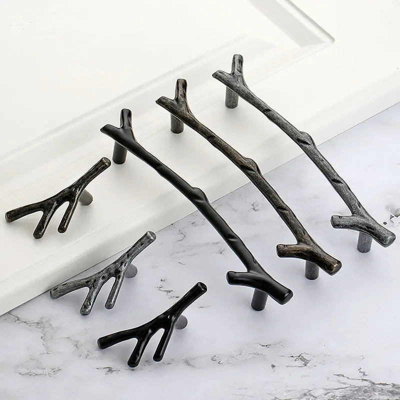 

Furniture Handle Black Silver Cabinet Knobs and Handles Kitchen Pulls Drawer Knobs 96mm 128mm Tree Branch Rural