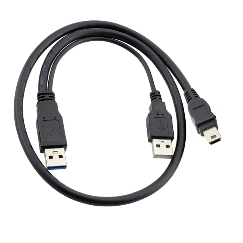 

New USB 2.0 Male + Mini 5 Pin Male Host OTG Data Power Y Splitter Cable for Mobile HDD Hard Drive