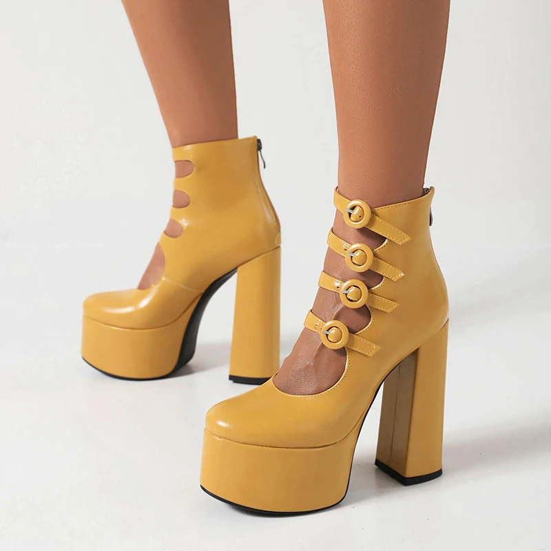Shoes Four Rows of Round Buckles Hollow-Out Ultra-High Thick Heels Fashion Show High Heels High Platform Zipper Women's Pumps
Shoes Four Rows of Round Buckles Hollow-Out Ultra-High Thick Heels Fashion Show High Heels High Platform Zipper Women's Pumps