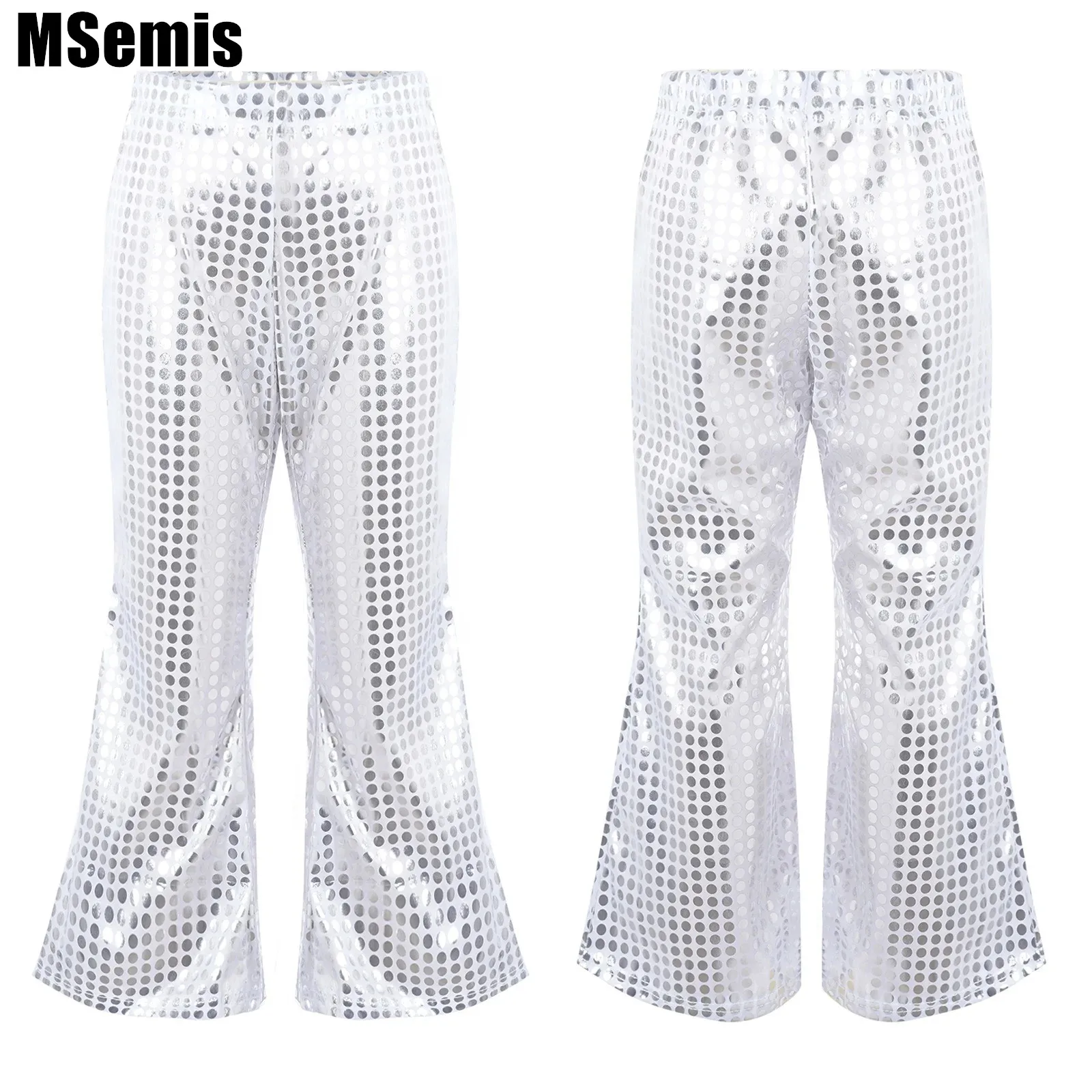 

Kids Boys Girls Shiny Sequins Dance Pants Stylish Clothing Elastic Waistband Flared Pants Stage Performance Pants