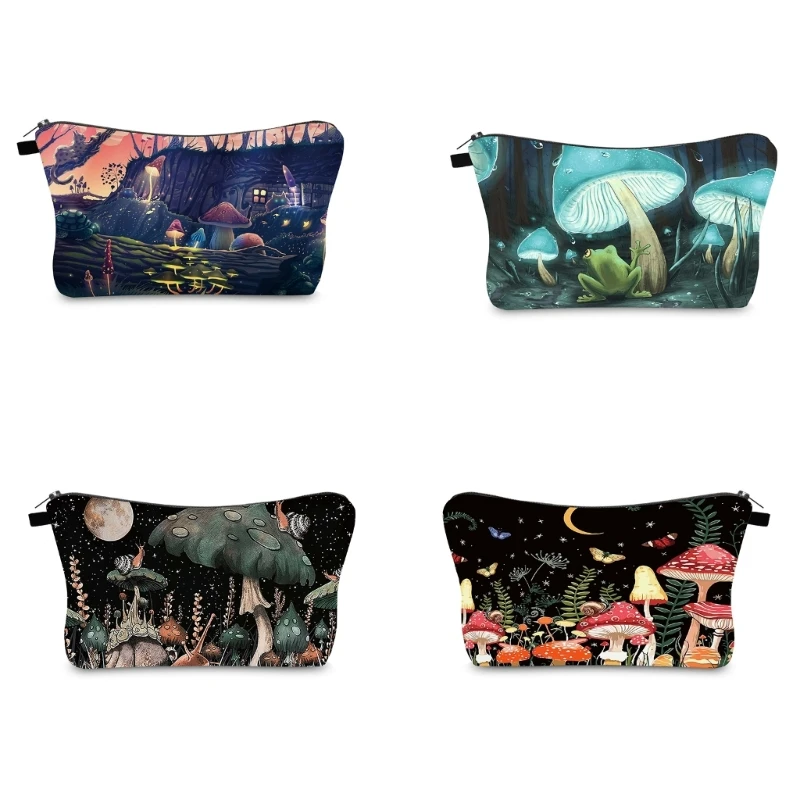 Портативная косметичка с косметическим органайзером с грибным принтом для ежедневного использования