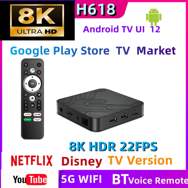 Décodeur TV intelligent 8K Allwinner H618, lecteur multimédia domestique, Google Assistant, 4 Go, 32 Go BTstimulations RL OS 1
