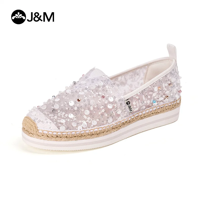 

J&M Women Loafers Fashion Fisherman Shoes Summer Mesh breathable Platform Espadrilles Slip-on Lady Girl Casual Shoes Sneakers