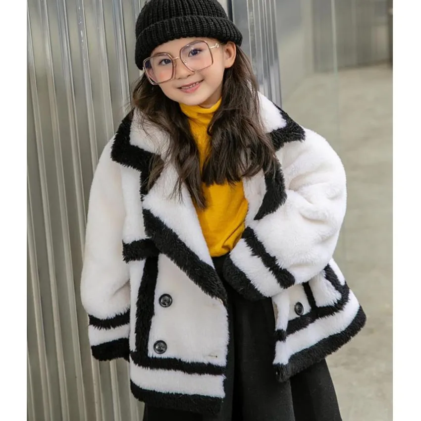 

2022 Winter New 100% Wool Children's Fur Coat Real Sheep Shearing Plush Girls Thicker Warm Jacket Kids Overcoat A1848