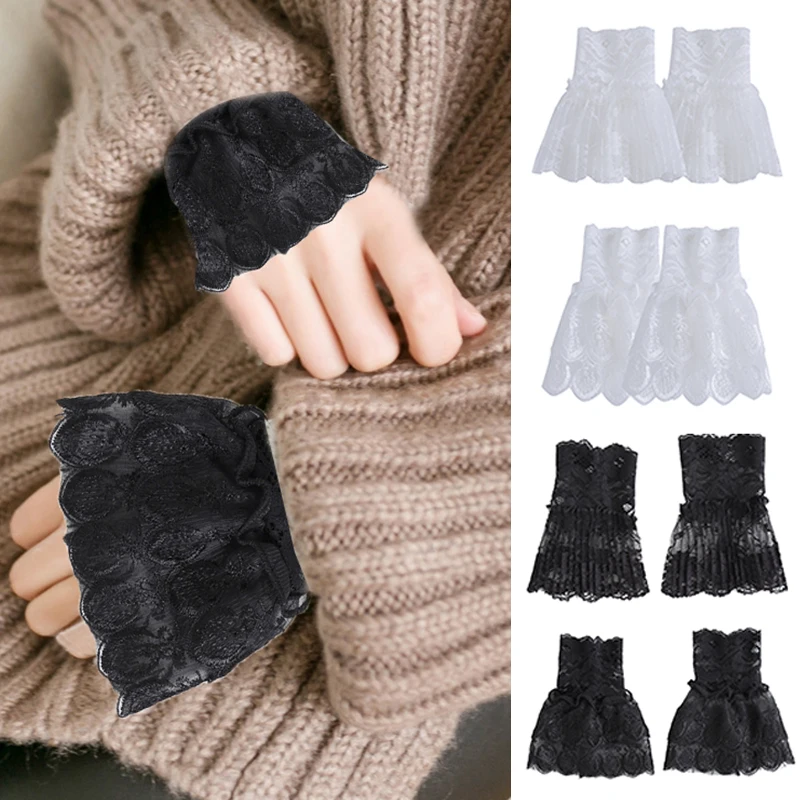 

Female Lace Pleated Flare Sleeve False Cuffs Cotton Cuff Accessories Wrist Warmers Sweater Elbow Sleeve Cuff Scar Cover Glove