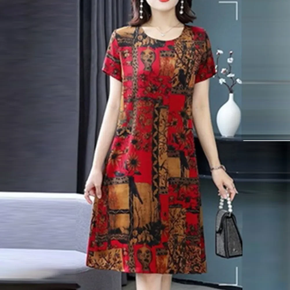 Women's Fashion Dress Round Neck Short Sleeve Elegant Knee Length Dress Flower Print Dress Summer Casual Party Loose Fit Dress
Women's Fashion Dress Round Neck Short Sleeve Elegant Knee Length Dress Flower Print Dress Summer Casual Party Loose Fit Dress