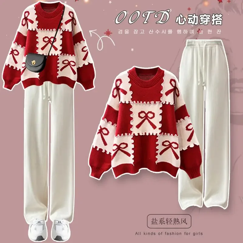 Knitted Sweater + Pant Sets Two Piece Set For Women Bow Long Sleeve Korean Outfit Tracksuit 2023 Knit O-Neck Autumn Suit New
Knitted Sweater + Pant Sets Two Piece Set For Women Bow Long Sleeve Korean Outfit Tracksuit 2023 Knit O-Neck Autumn Suit New