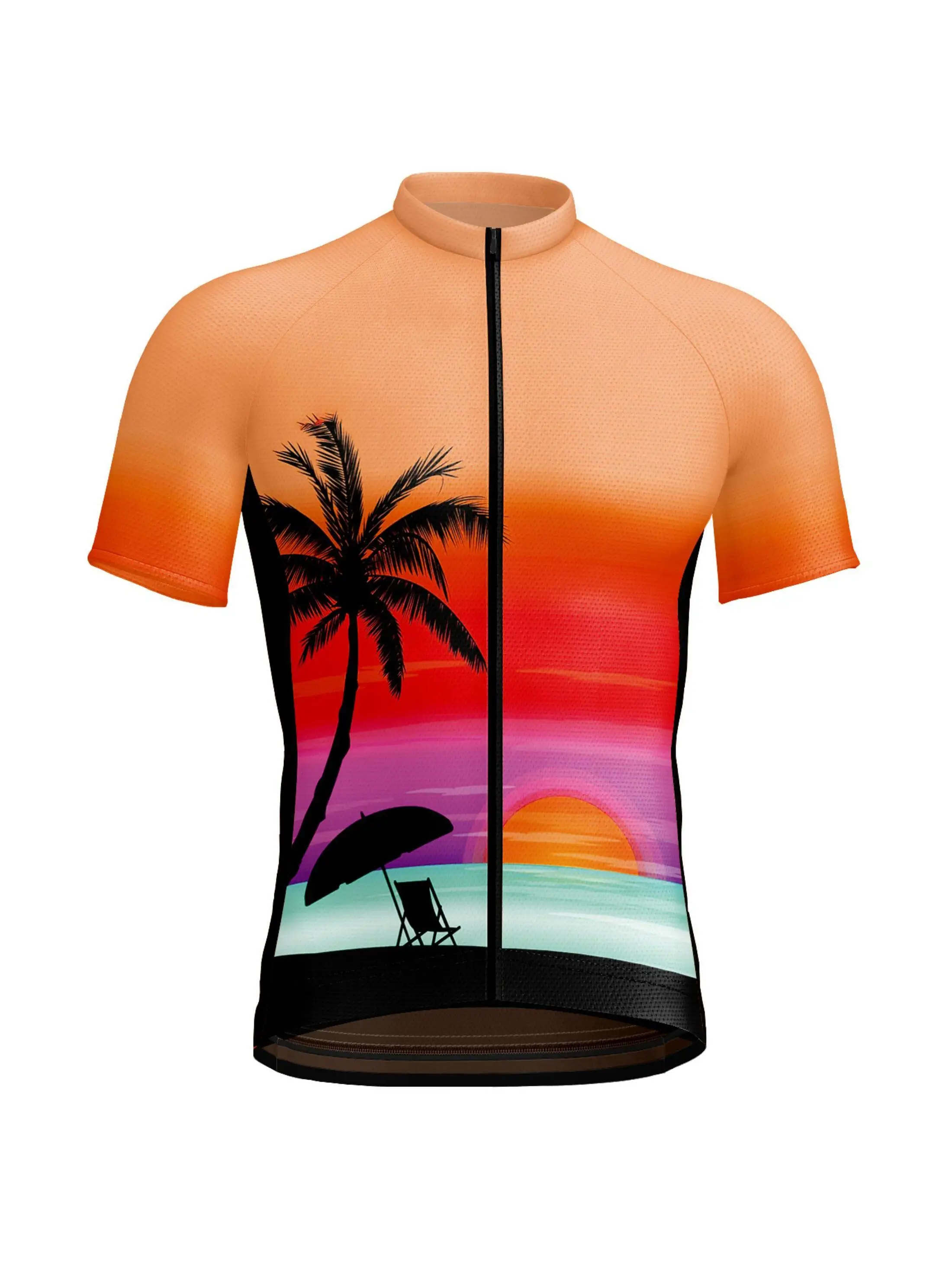 

Palm Tree Print Zip Up Raglan Sleeve Ombre Cycling Jersey