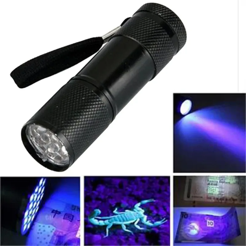 

UV 9LED Flashlight Mini Aluminum UV Ultra Violet 9 LED Flashlight Torch Light Lamp 1Mode UV Flashlights Super Bright