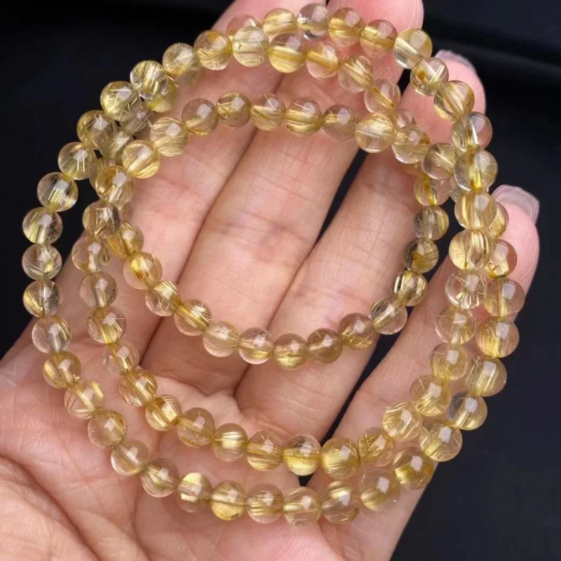 

New Natural Brazil Gold Rutile Venus Rutilated Quartz Bracelet Three Circles