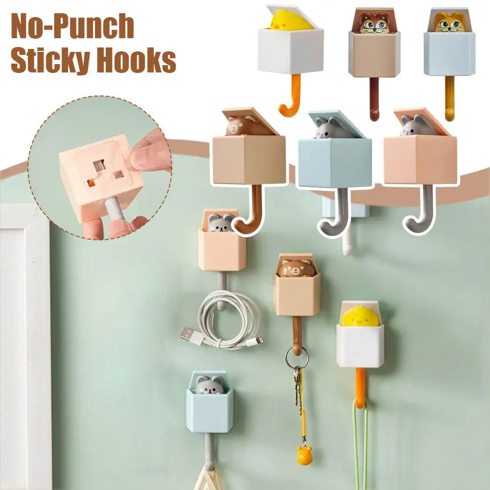 

Funny No-Punch Sticky Hooks Cute Cartoon Cat Type Self Adhesive Dormitory Bedroom Key Door Rack Hangers Umbrella Hooks E8C5