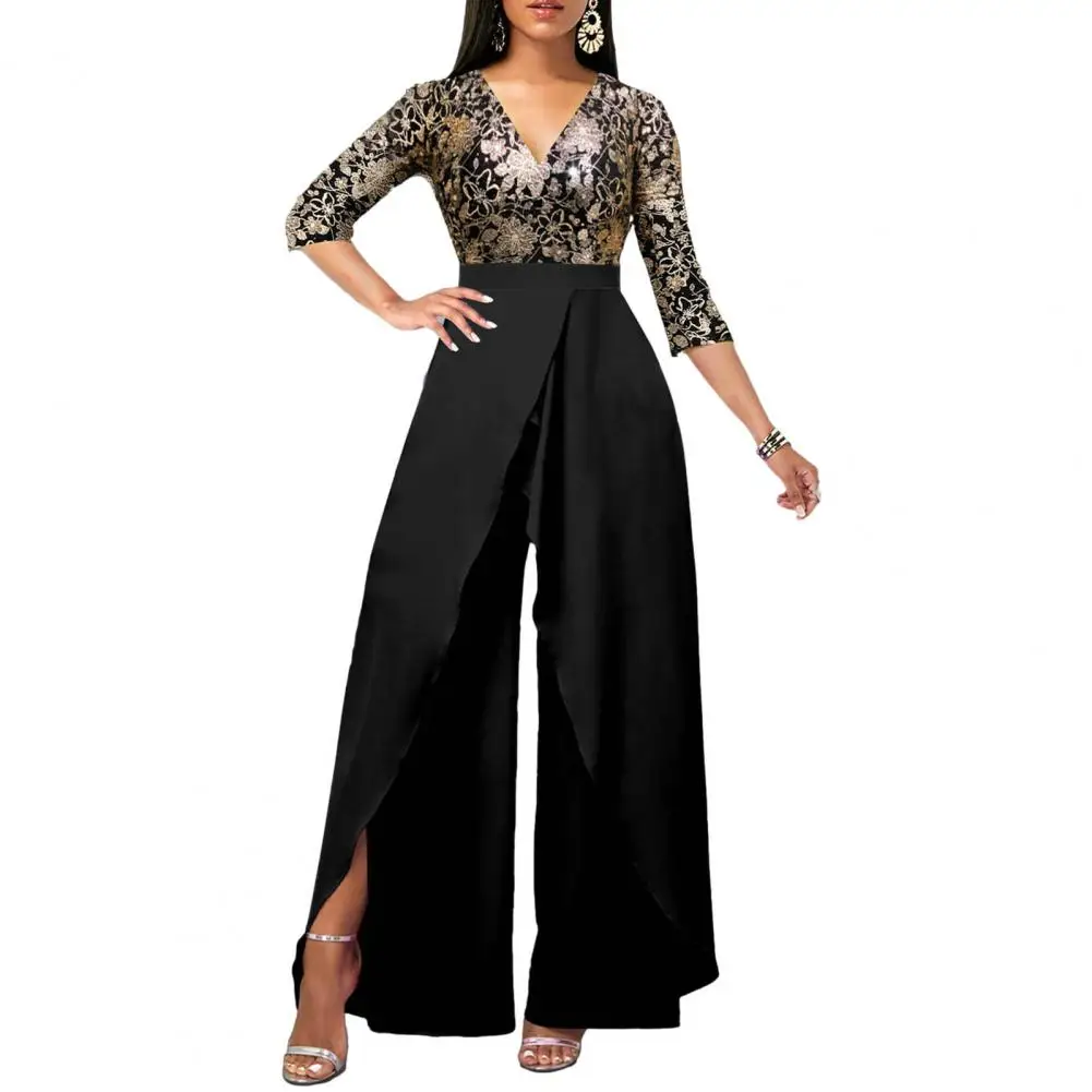 Women Romper Elegant V-neck Jumpsuits for Women Office Lady Rompers Wide Leg Pants Party Prom Outfits with Golden Print High
Women Romper Elegant V-neck Jumpsuits for Women Office Lady Rompers Wide Leg Pants Party Prom Outfits with Golden Print High