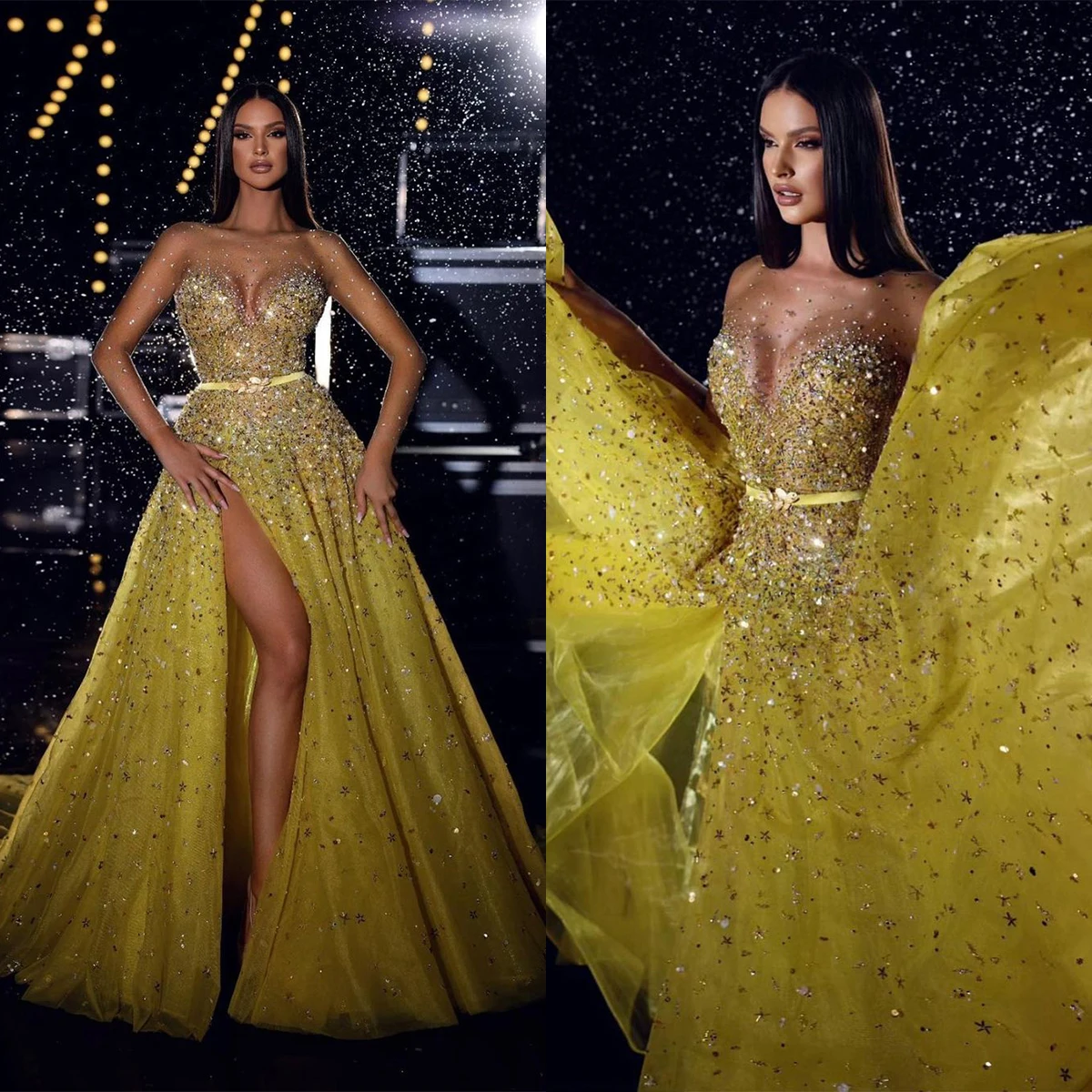 Цветочное оформление, сексуальное оформление С Высокими Боковыми Разрезами и аппликацией, с длинными рукавами, со шлейфом, трапециевидная вечерняя одежда
Цветочное оформление, сексуальное оформление С Высокими Боковыми Разрезами и аппликацией, с длинными рукавами, со шлейфом, трапециевидная вечерняя одежда