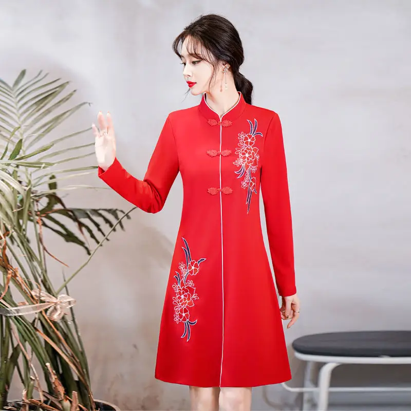 Женское винтажное платье в китайском стиле элегантное красное платье-Ципао с