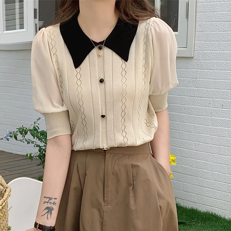 Korean Style Hollow Out Knitted Top Women Clothes Summer Casual Patchwork Short Sleeve T Shirt Female Pink Thin Tee Shirt Femmme
Korean Style Hollow Out Knitted Top Women Clothes Summer Casual Patchwork Short Sleeve T Shirt Female Pink Thin Tee Shirt Femmme