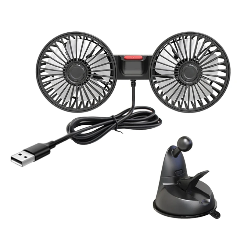 

Car Cooling Fan 360° Rotation Vehicle Mounted Dual Head USB Fan Auto Cooler Fan Dashboard Suction Cup Air Circulator Fan