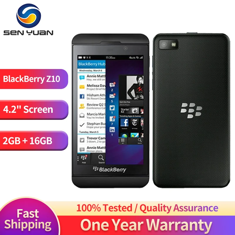 

Original Blackberry Z10 4G Mobile Phone 4.2" 2GB RAM 16GB ROM 8MP+2MP 1080p@30fps Video WIFI Dual Core BlackBerryOS Smatphone