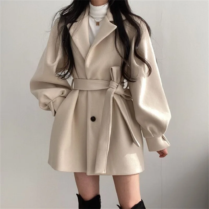 Mid Length Blazer Collar Woolen Coat Women Belted Winter Jacket Niche Vintage Loose Fashion Overcoat Solid Trench Coats
Mid Length Blazer Collar Woolen Coat Women Belted Winter Jacket Niche Vintage Loose Fashion Overcoat Solid Trench Coats