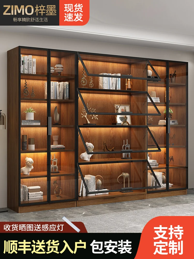Oak color bookshelf integrated whole wall to top light luxury display cabinet with glass door bookshelf
Oak color bookshelf integrated whole wall to top light luxury display cabinet with glass door bookshelf