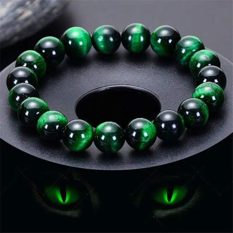 

Natural 7A Grade Green Tiger's Eye Stone Single Circle Bracelet Men and Women's Noble Gem Beads Luck HandString Safe and Healthy