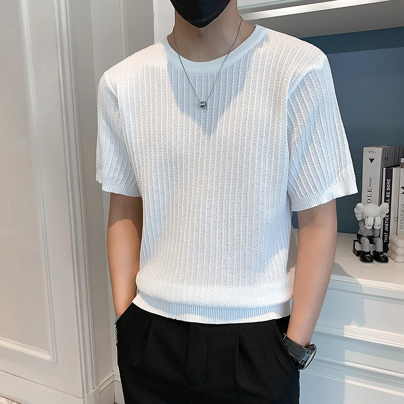 Men's Knitted Shoret Sleeve 2024 Casual Round-Neck Solid Color Short Sleeve T-Shirt Clothing Slim Ice Silk Waffle Ventilate A114
Men's Knitted Shoret Sleeve 2024 Casual Round-Neck Solid Color Short Sleeve T-Shirt Clothing Slim Ice Silk Waffle Ventilate A114