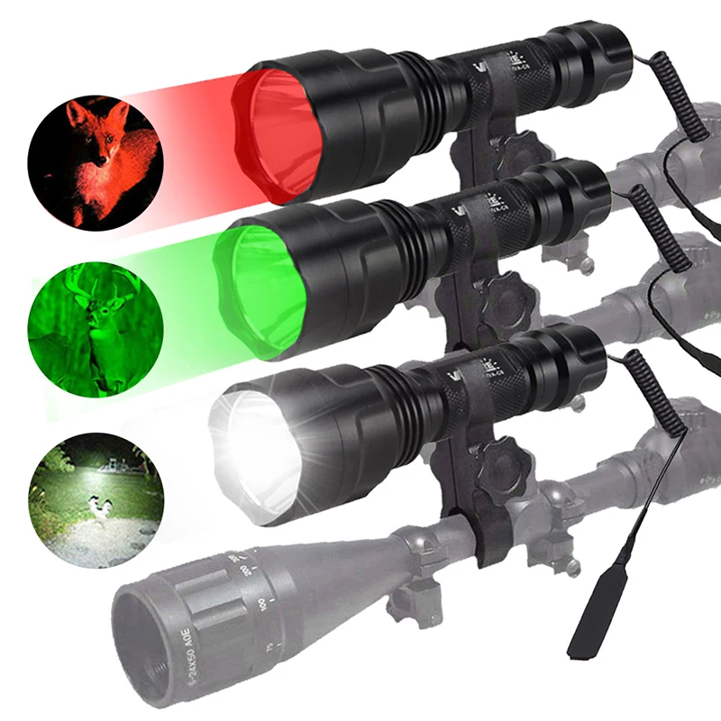 C8 LED Flashlight White/Green/Red Tactical Hunting Rifle Lantern+Pressure Switch+Rail Scope Mount+18650+USB Charger
C8 LED Flashlight White/Green/Red Tactical Hunting Rifle Lantern+Pressure Switch+Rail Scope Mount+18650+USB Charger