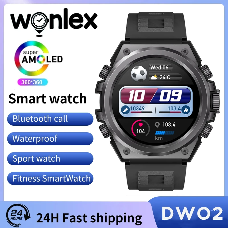 

Wonlex Smart Watch Men Bluetooth Call 360*360 AMOLED Screen Ai Voice Assistant Heart Rate Monitor Waterproof Sports Smartwatch