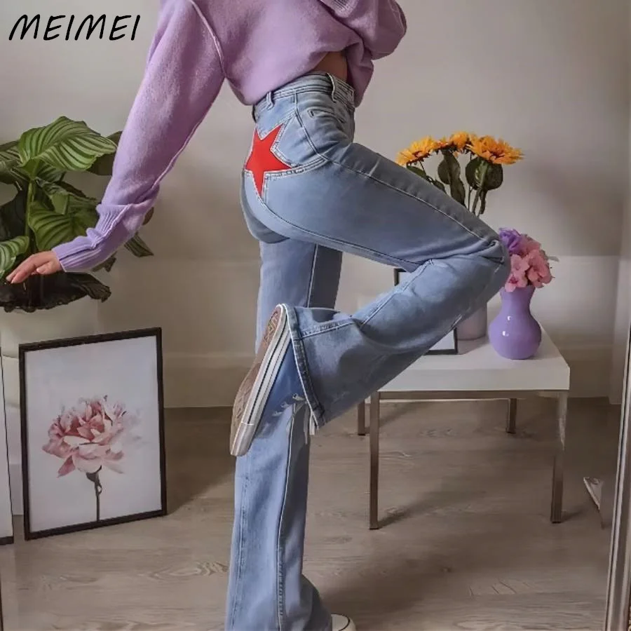 Retro Red Star Pattern Blue Straight Leg Women Jeans Slim Fit High Waisted Jeans Casual 90s Jeans Streetwear Vintage Denim Pant
Retro Red Star Pattern Blue Straight Leg Women Jeans Slim Fit High Waisted Jeans Casual 90s Jeans Streetwear Vintage Denim Pant