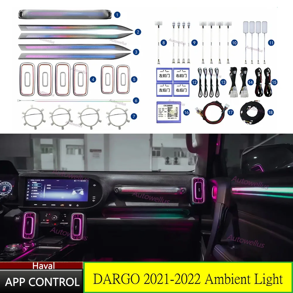 For Haval DARGO 2021-2022 Dynamic Magic 256 Colors Mobile Control Car Ambient Door Decoration LED Light Ambient Light
For Haval DARGO 2021-2022 Dynamic Magic 256 Colors Mobile Control Car Ambient Door Decoration LED Light Ambient Light