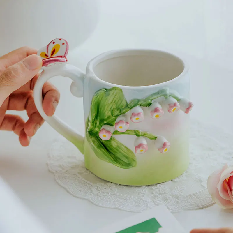 Elegant Handmade 3D Embossed Hand Painted Bell Orchid Calla Lilies Rose Tulip Porcelain Mugs For Coffee Tea Creative Cup Gifts Elegant Handmade 3D Embossed Hand Painted Bell Orchid Calla Lilies Rose Tulip Porcelain Mugs For Coffee Tea Creative Cup Gifts