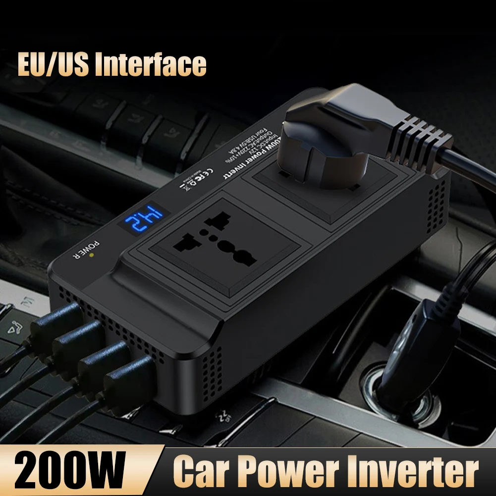 200W Car Power Inverter DC 12V to AC 110V 220V Modified Sine Wave Power Adapter 4 USB Fast Charging Universal US EU Plug Socket
200W Car Power Inverter DC 12V to AC 110V 220V Modified Sine Wave Power Adapter 4 USB Fast Charging Universal US EU Plug Socket
