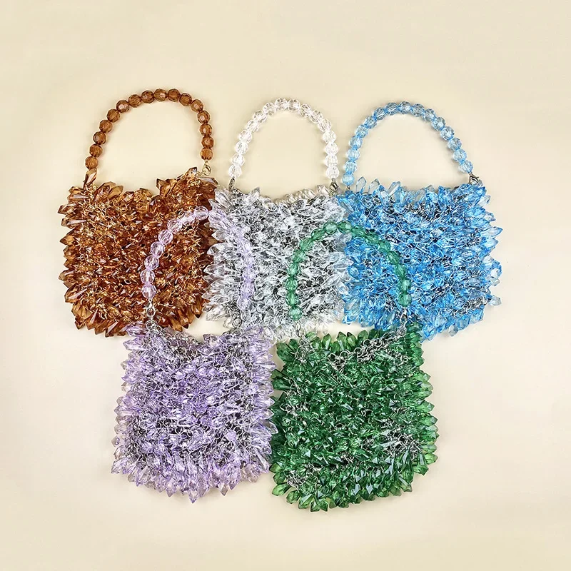 

Luxury Design Women's HandWoven Drop Shape Crystal Acrylic Handbag Evening Party Wedding Mini Clutches Bag Sac De Luxe Femme