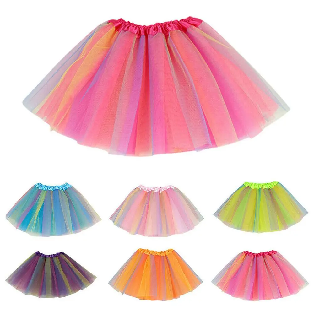 

New Baby Girls Rainbow Tutu Skirt Ballerina Pettiskirt Fluffy Children Ballet Skirts For Party Dance Princess Girl Tulle Clothes