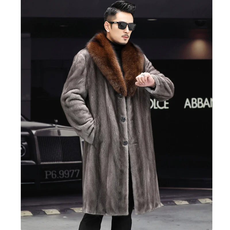 

S-6XL Size Fashion Slim Men Long Jacket Imitation Mink Fur Mid Length Men's Winter Coat Outdoor Brown Gray Black Casual Parkas