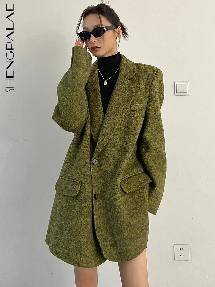 SHENGPALAE Vintage Green Woolen Blazers For Women Winter 2023 New Fashion Versatile Notched Collar Loose Blends Suit Coat 5R8638
SHENGPALAE Vintage Green Woolen Blazers For Women Winter 2023 New Fashion Versatile Notched Collar Loose Blends Suit Coat 5R8638