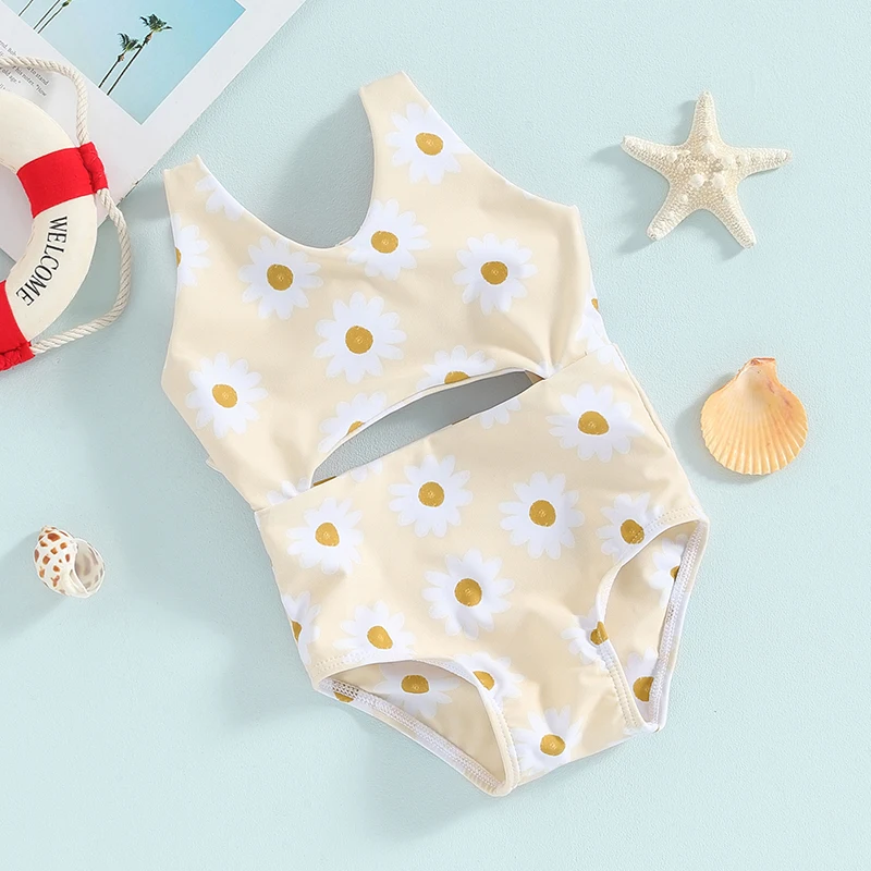 

Infant Toddler Girl Swimwear Sleeveless Monokini Swimsuits Floral Knot Cutout Baby Bathing Suits Beachwear