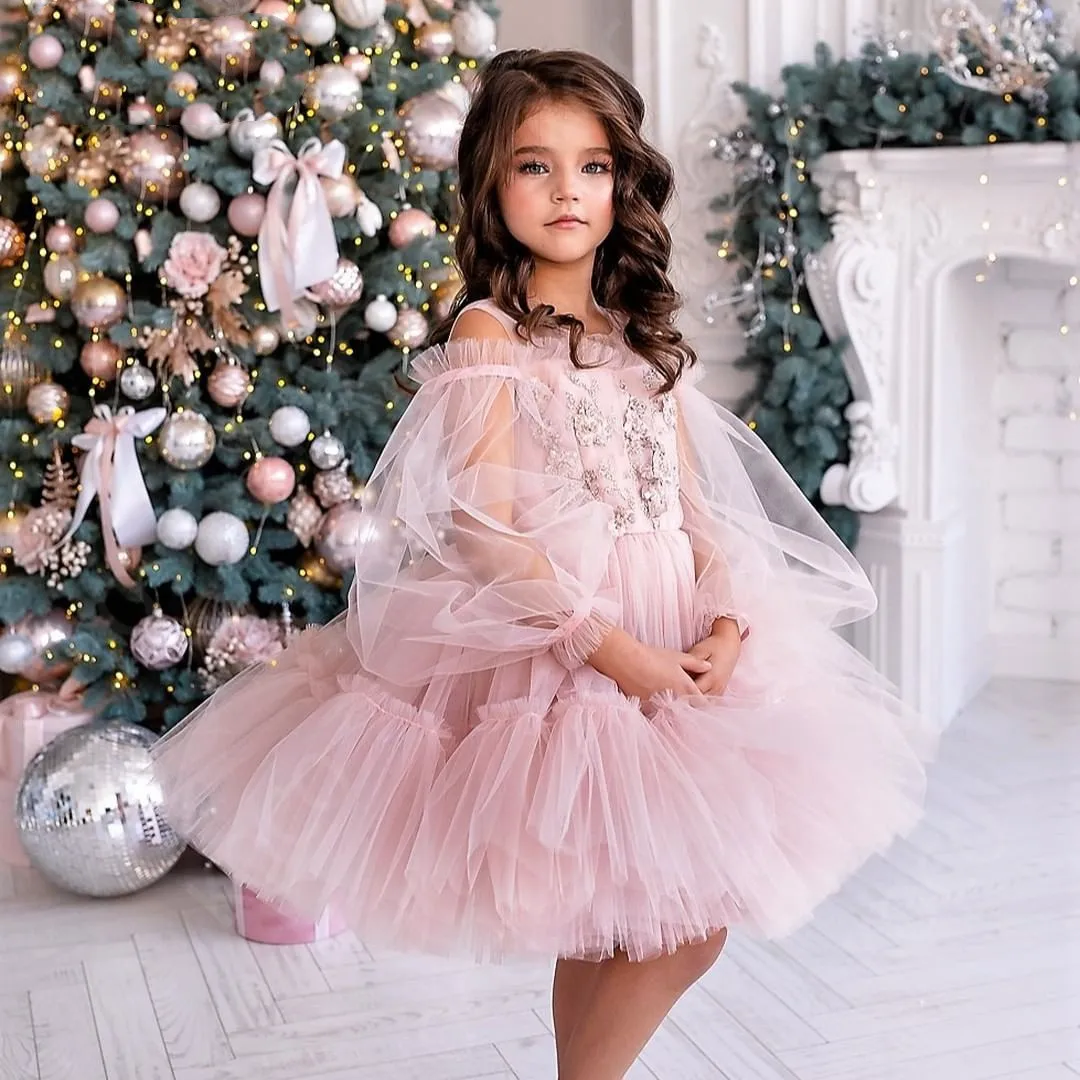 Exquisite Flower Girl Dress Long Puff Sleeve Pink Knee length Prom Pageant Vestido Little Princess First Communion Ceremony
Exquisite Flower Girl Dress Long Puff Sleeve Pink Knee length Prom Pageant Vestido Little Princess First Communion Ceremony