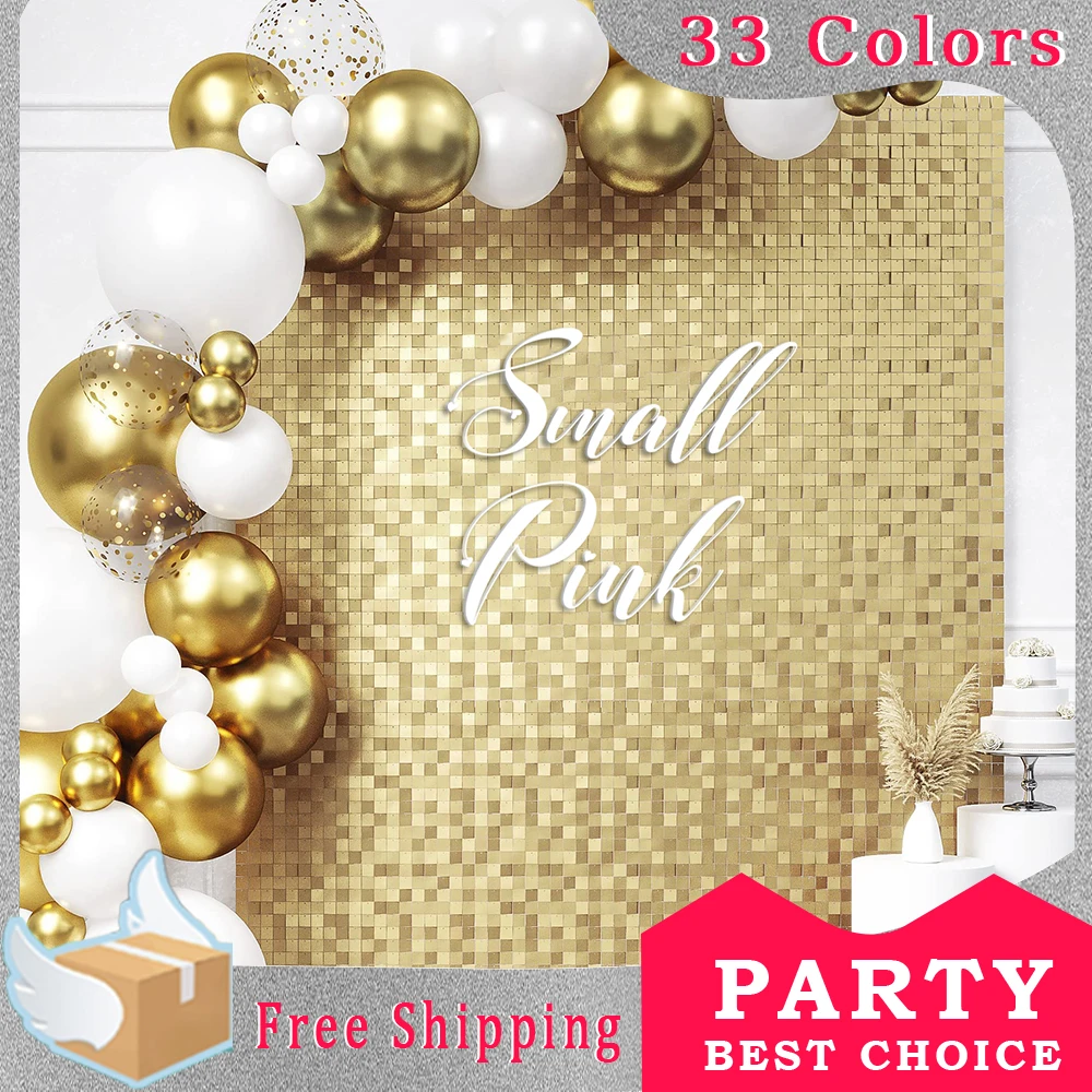 

SmallPink 6-18pcs Golden Sequin Backdrop Panels For Wedding Party Baby Shower Background Wall Decor Shimmer Backdrops Curtain