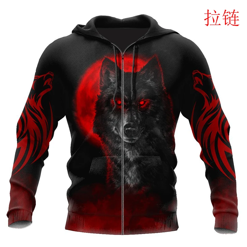 

Beautiful The Red Moon Wolf 3D All Over Printed Men Hoodie Autumn Unisex Sweatshirt Zip Pullover Casual Streetwear