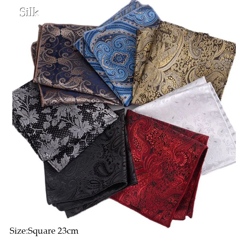 

Popular Square silk Handkerchief For Men Gentlemen Jacquard cashew flower Pocket Towel For New Year Wedding Party Christmas Gift