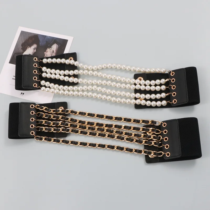 Belts for Women Pearl Knitting PU Leather Wide Elastic Waist Seal Decoration Skirt Coat Belt New Designer Chain Belt Ceinture
Belts for Women Pearl Knitting PU Leather Wide Elastic Waist Seal Decoration Skirt Coat Belt New Designer Chain Belt Ceinture